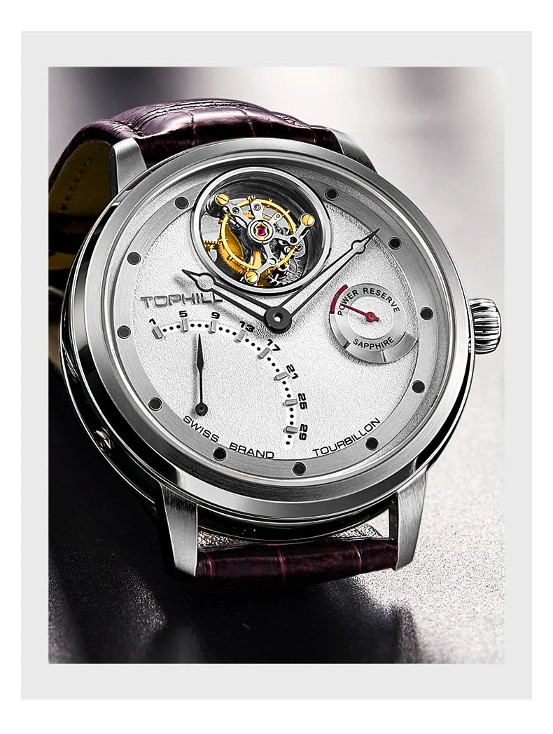 TOPHILL Tourbillon Watch for Men Automatic Movement Luxury watch Power reserve 5Bar Waterproof Sapphire glass