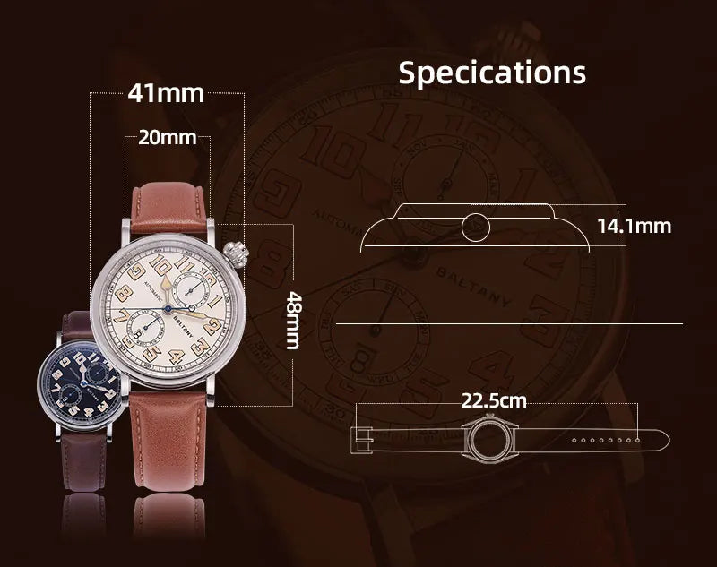 Baltany 2024 New 1935 S6047 Retro Men's Automatic Mechanical Watch Luxury Sapphire Waterproof 5Bar Super Glow C3 releoj hombre w