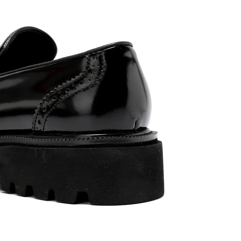 Mens Genuine Leather Loafers Summer Slip On Breathable Thick Sole Brogue Tassel Casual Dress Shoes