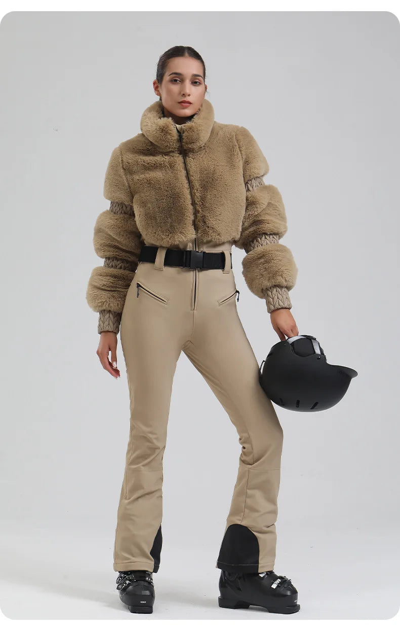 Winter New Female Skiing Jumpsuit Snowfield Waterproof Adult Ski Clothes Warm Thick Snow Tracksuit Women Slim Outdoor Sport Suit