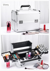 Makeup Train Case Aluminum Alloy Case Pedicure Tool Box with Handle Cosmetic Box Portable Makeup Case Organizer
