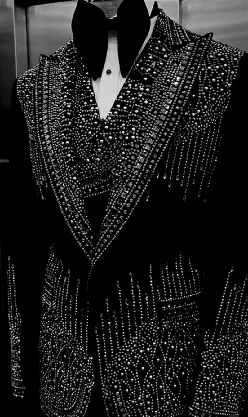 Customized Diamonds Shiny Men Suits High-end Slim Fit Peak Lapel Groom Wedding Tuxedos 3Pcs Sets Male Luxuly Blazers Ropa Hombre