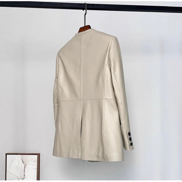 Women's Leather Jacket Coat, Collarless Suit, The First Layer Sheepskin, Lady Leather Coat, Spring and Autumn Fashion