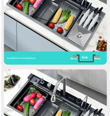 100 CM Large Size Single Slot Stainless Steel Kitchen Sink Multifunctional With Trash Can and Draining Rack Wash Vegetable Basin
