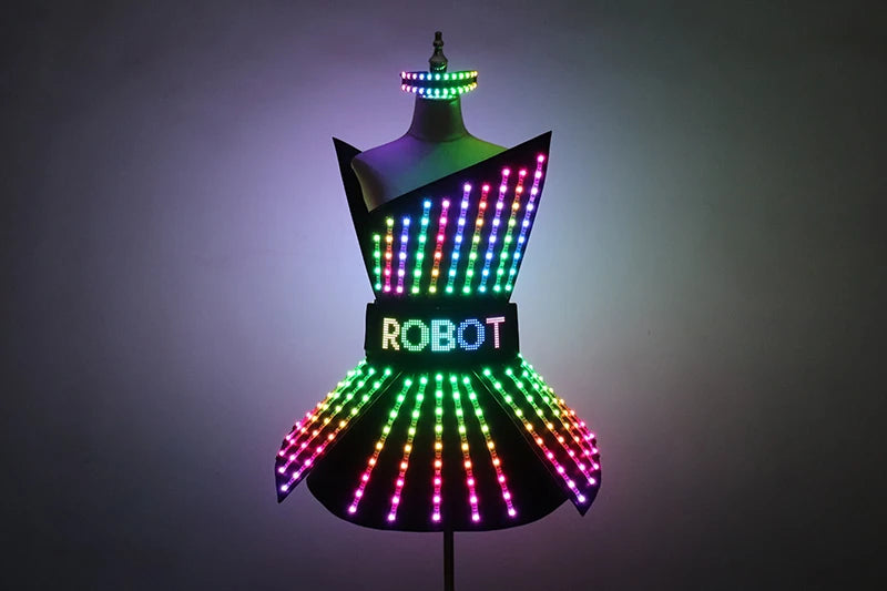 Full Color LED Dress Luminous Costume Nightclub Bar Singer Dj GoGo Women Glowing Skirt Sexy Lead Dancer Light Up Clothing Suits