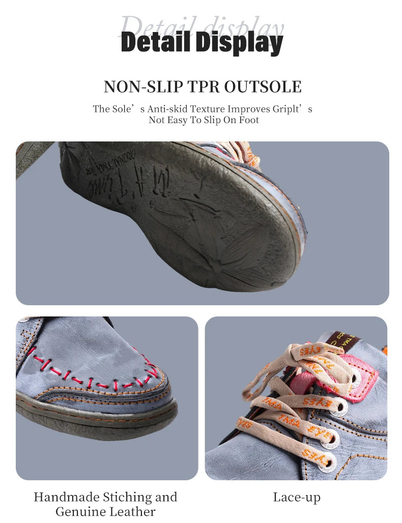 TMA EYES Women's Hand-Stitched Leather Sneakers Lightweight Flat Design Shoes For Women For Autumn Seasons