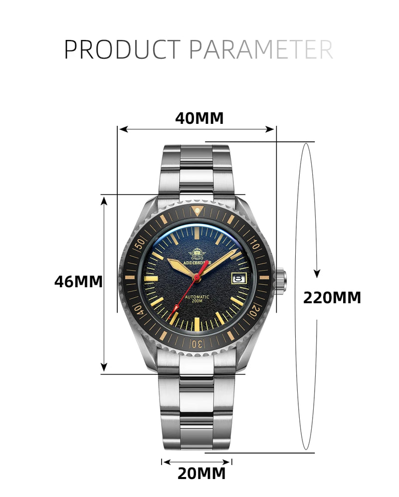 ADDIESDIVE Men's Watches Ceramic bezel Leather/Stainless Steel Sapphire Automatic Mechanical Watch 20ATM Waterproof Reloj Hombre