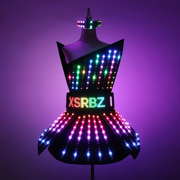 Full Color LED Dress Luminous Costume Nightclub Bar Singer Dj GoGo Women Glowing Skirt Sexy Lead Dancer Light Up Clothing Suits