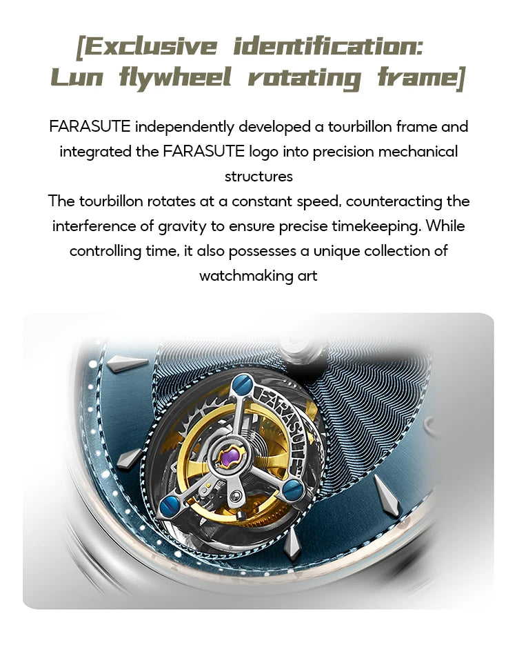 FARASUTE Tourbillon Sports Watch Men Luxury Watch Peacock Tourbillon Movement Sapphire Stainless Steel Waterproof Watch Relogio