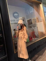 Women 100% Wool Coat For Winter Elegant Beautiful High Grade Brand Blends Double-breasted Office Woolen Overcoat XS With Belt