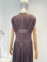 2025 New Brown Coffee Sleeveless Pleat Slit Hem Maxi Dress for Women Elegant