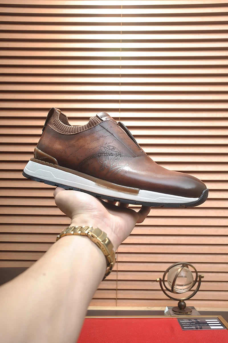 BLLIYOSS 1895 Men Shoes 2025 new Calf leather stitching  high quality Three dimensional relief sculpture Embossed badge pattern