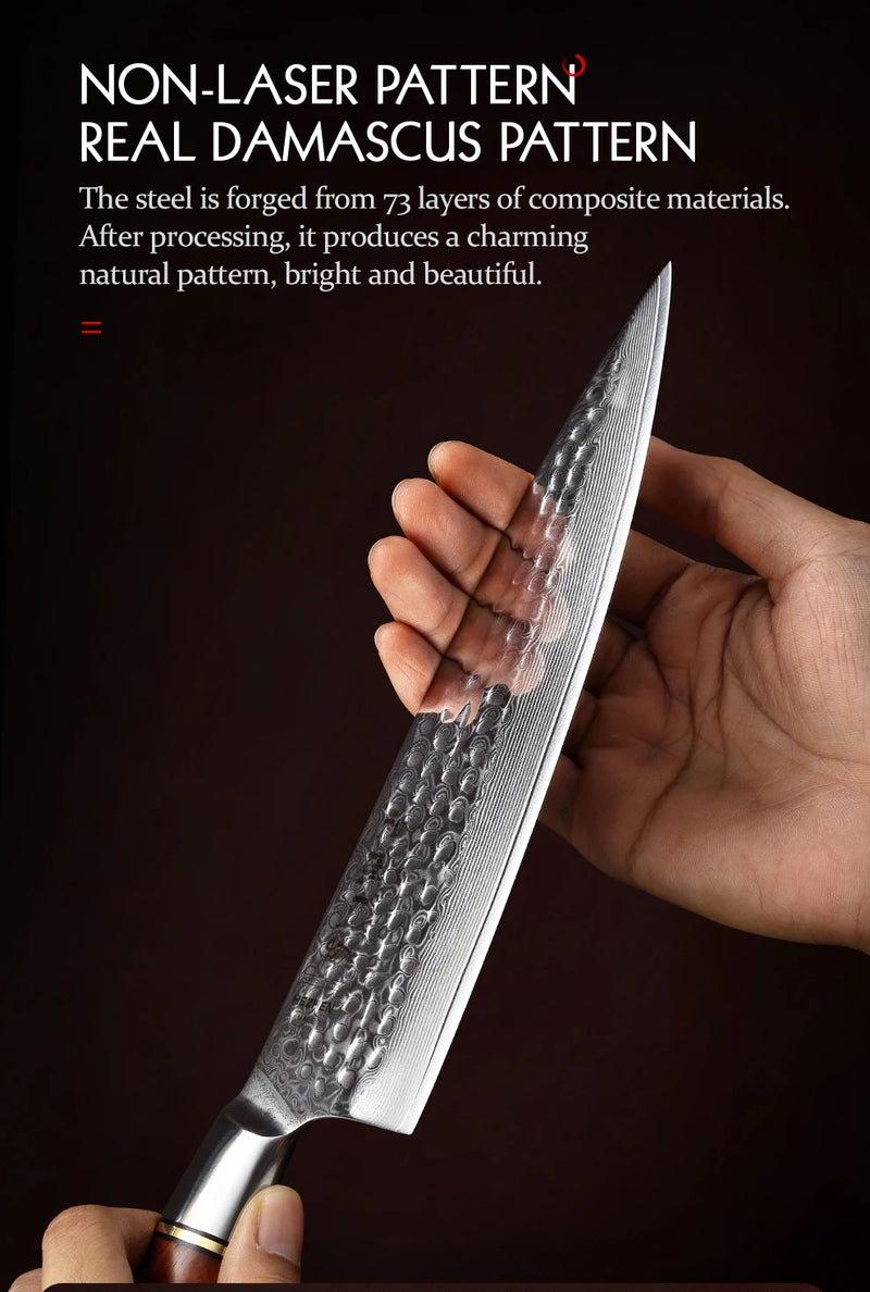 HEZHEN 8.3 Inches Chef Knife Power Steel Core 73 Layer Damascus Steel Kitchen Tools For Maet Cooking Knives Beautiful Gift Box