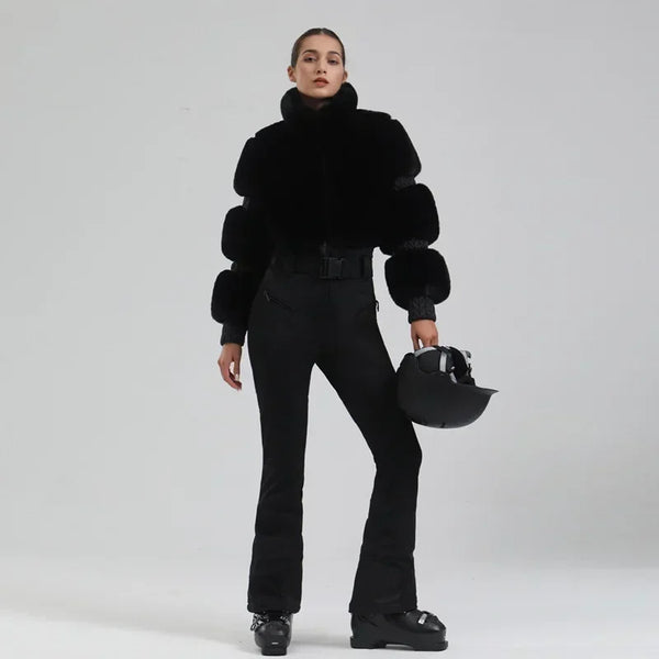 Winter New Female Skiing Jumpsuit Snowfield Waterproof Adult Ski Clothes Warm Thick Snow Tracksuit Women Slim Outdoor Sport Suit