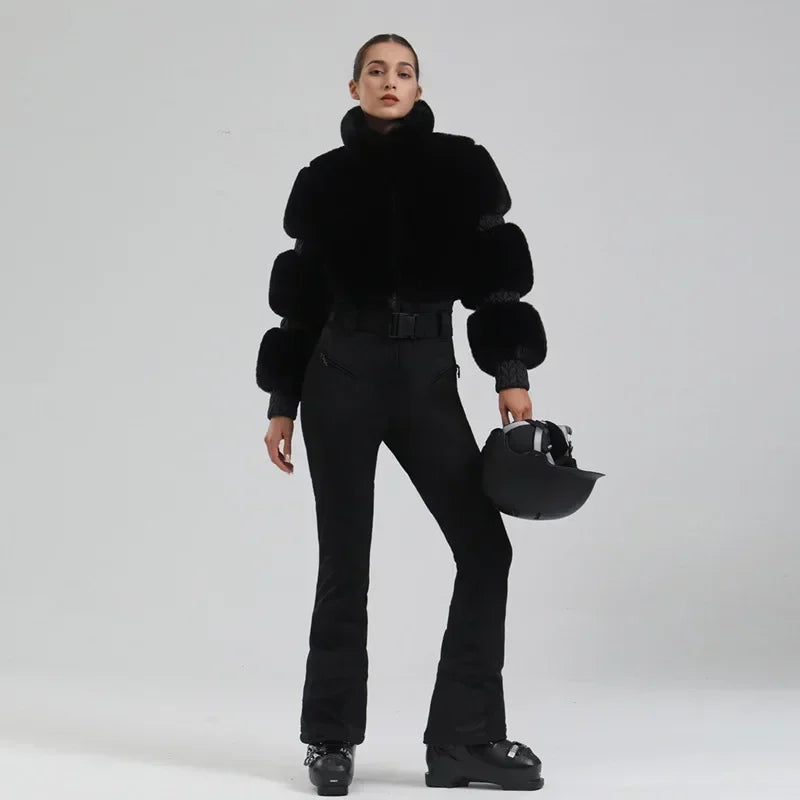 Winter New Female Skiing Jumpsuit Snowfield Waterproof Adult Ski Clothes Warm Thick Snow Tracksuit Women Slim Outdoor Sport Suit