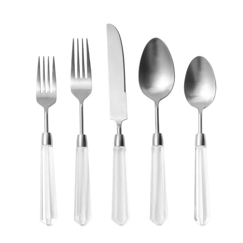 High End Diamond Series Knife, Fork and Spoon Set Flatware, 304 Stainless Steel, Gold and Silver Cutlery Serves 4