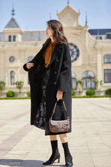 Women 100% Wool Coat For Winter Elegant Beautiful High Grade Brand Blends Double-breasted Office Woolen Overcoat XS With Belt