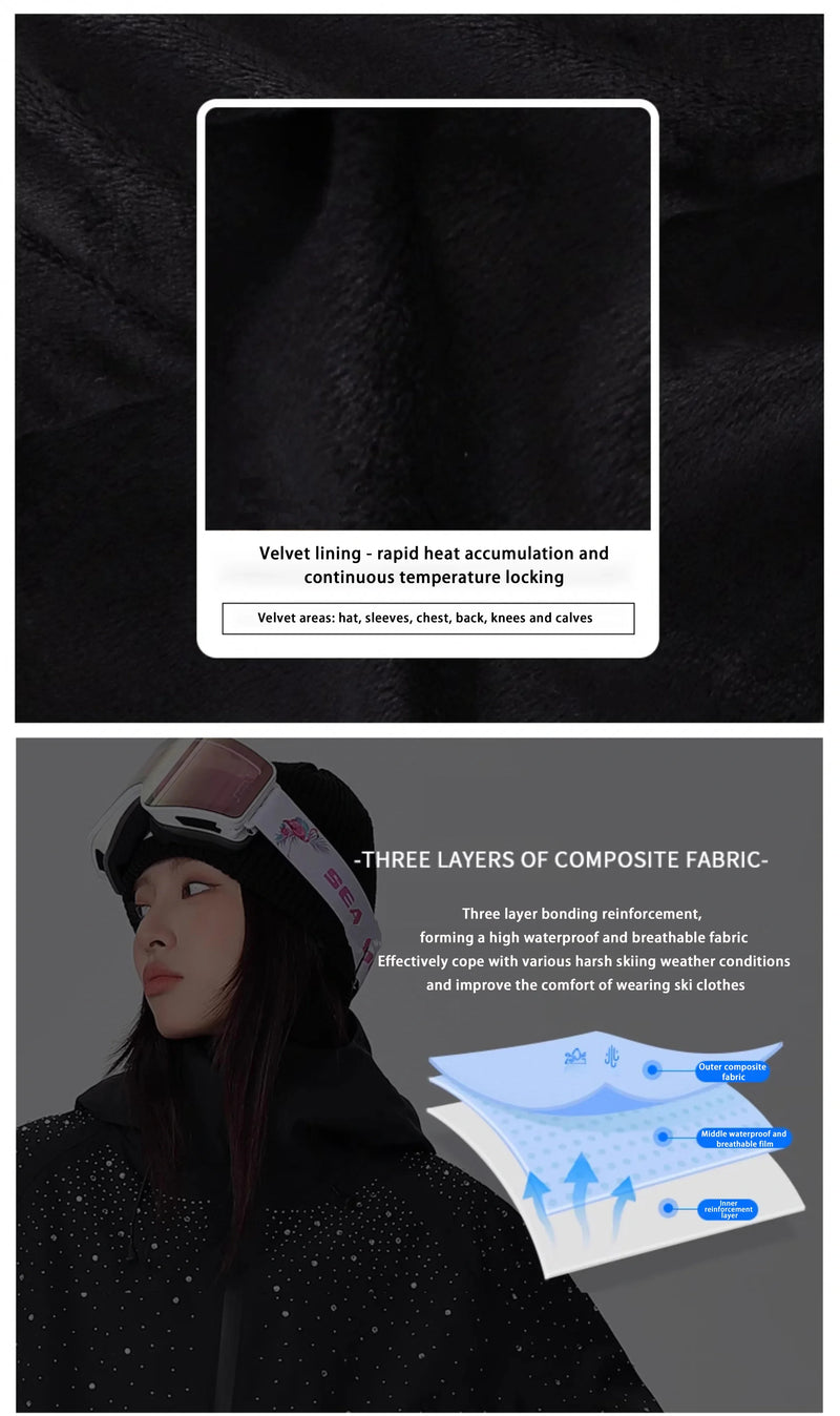 2025 Adult Fashion New Ski Suit Shirt Pants Winter Skiing Sports Windproof Waterproof Wear-resistant Warm Loose Women Ski Sets