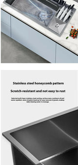 100 CM Large Size Single Slot Stainless Steel Kitchen Sink Multifunctional With Trash Can and Draining Rack Wash Vegetable Basin