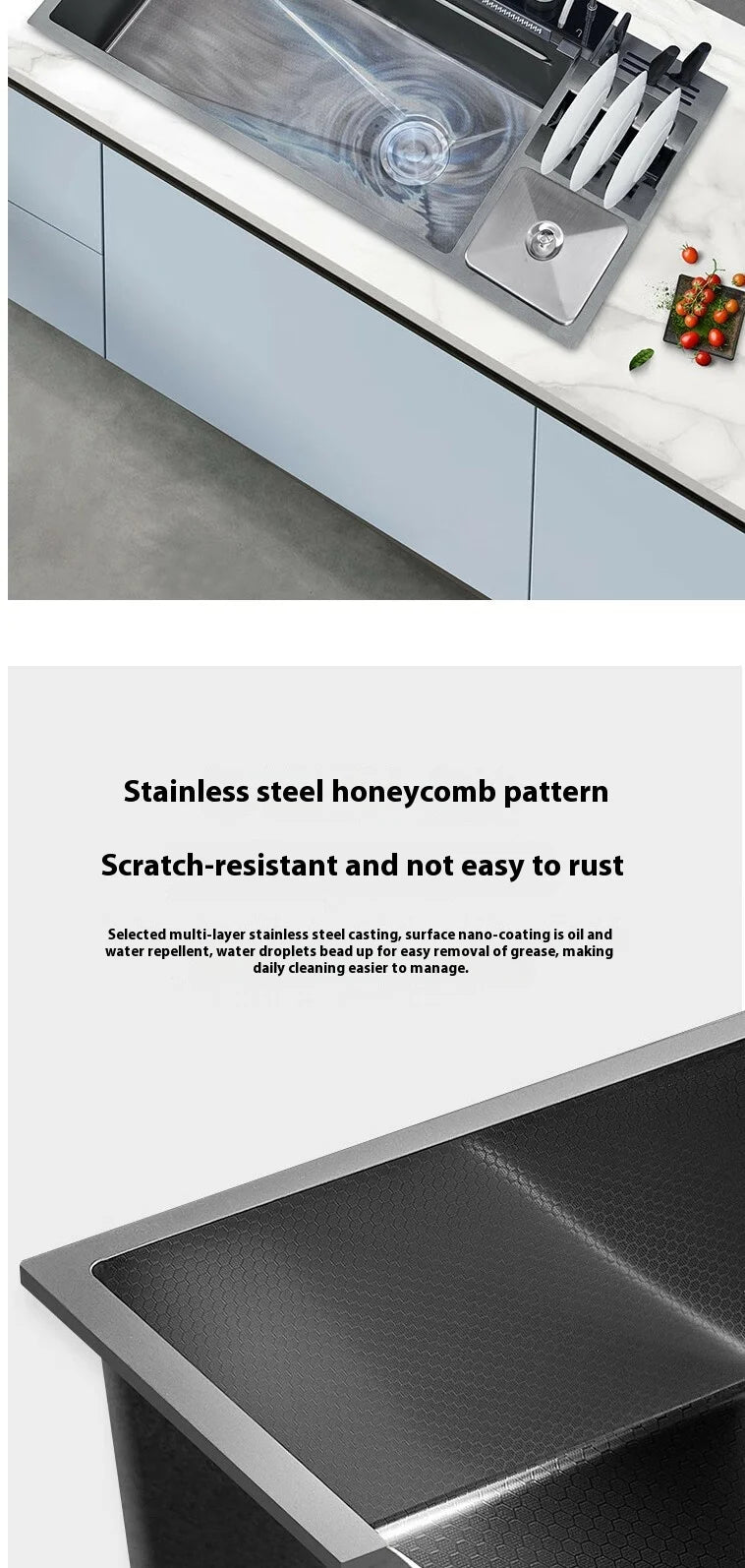 100 CM Large Size Single Slot Stainless Steel Kitchen Sink Multifunctional With Trash Can and Draining Rack Wash Vegetable Basin