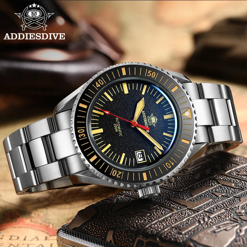 ADDIESDIVE Men's Watches Ceramic bezel Leather/Stainless Steel Sapphire Automatic Mechanical Watch 20ATM Waterproof Reloj Hombre