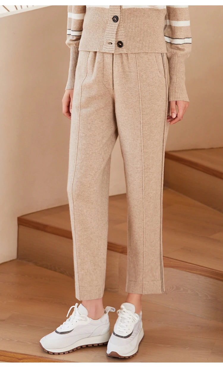 BC-288 High Waisted Pockets Woolen Thick 12Gg 100% Cashmere Women's Pants & Trousers Casual Pants Clothes