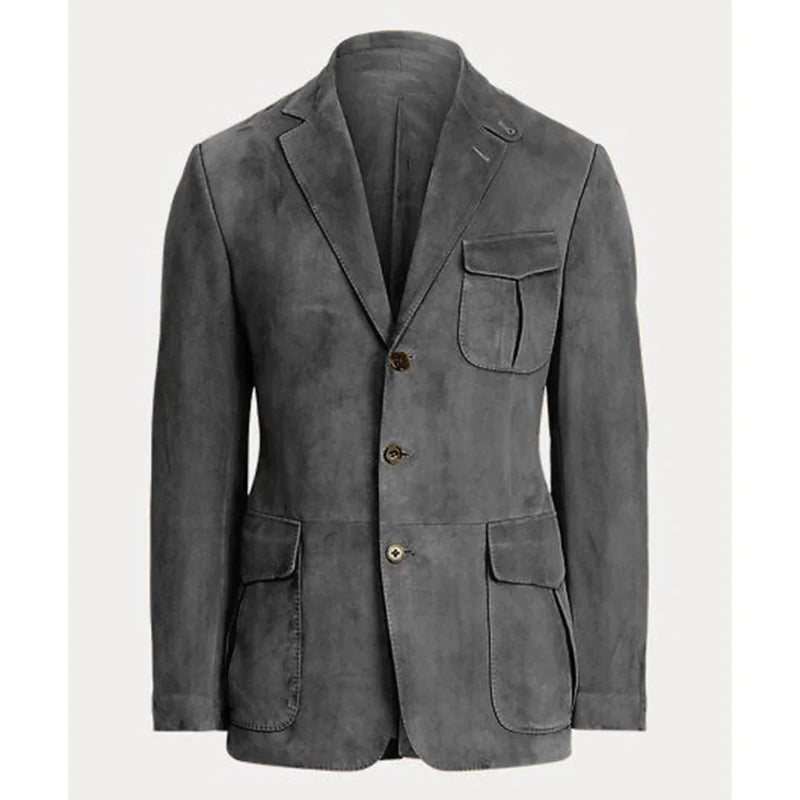 Men's Blazer Suede Casual Jacket Retro Design Single Breasted Notch Lapel Warm Coat For Autumn Winter Coat Formal Business Suit