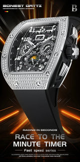 Bonest Gatti Men Luxury Automatic Movement Skeleton Mechanical Watch Rubber Band Diamond Bezel Man watch German Design BG-5004