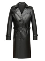 Men's Genuine Cowhide Leather Trench Coat Long Youth Handsome Belted Suit Collar Jacket for Autumn Winter 6XL