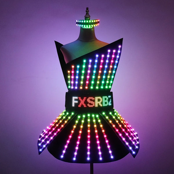 Full Color LED Dress Luminous Costume Nightclub Bar Singer Dj GoGo Women Glowing Skirt Sexy Lead Dancer Light Up Clothing Suits