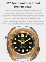 ADDIESDIVE AD2104 Retro Men's Watch CUSN8 Bronze Case Sapphire Automatic Mechanical Watch Watches Waterproof Luminous Wristwatch