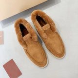 Fur Loafers Flat Shoes Women's Suede Slippers 2025 Quality Casual Shoes Women's Winter Wool Snow Boots