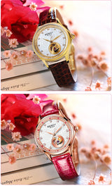 BERNY Luxury 18K Gold Mechanical Watch for Women Automatic Self-Wind Sapphire Ladies Wristwatch 72 Diamond 5ATM Skeleton Design