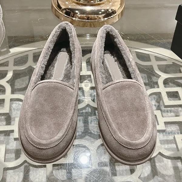 High quality Concise Suede Shearling Patchwork Low Heels Loafers Classic Round-Toes Platform Slip-on Basic Woman Flats 25071262