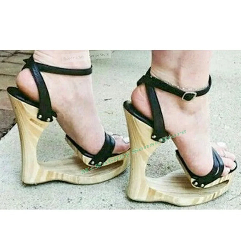 Strange Style Heels Sandals Open Toe Buckle Straps High Heels Sandals Ladies Summer Runway Shoes Designer Party Sexy Fashion New