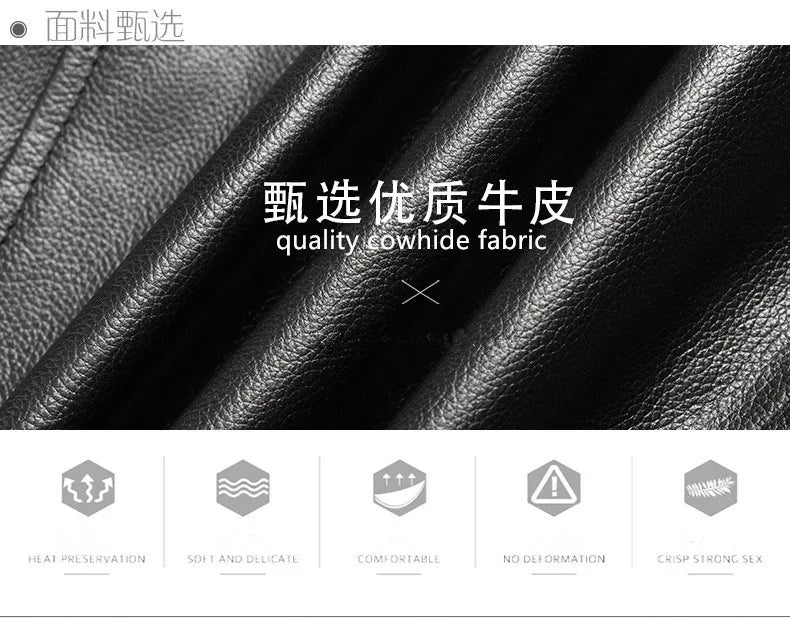 Men's Genuine Cowhide Leather Trench Coat Long Youth Handsome Belted Suit Collar Jacket for Autumn Winter 6XL