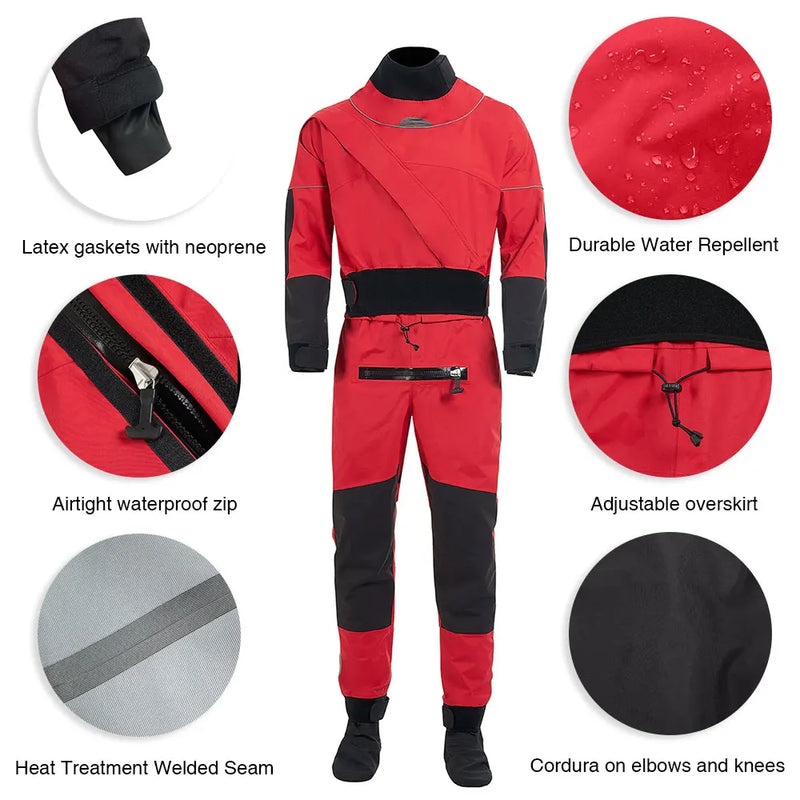 Men's Kayaking Breathable Dry Suit Surfing Fly Fishing Three-Layer Waterproof Fabric Neoprene Cuffs And Neckline  Drysuit DM-2