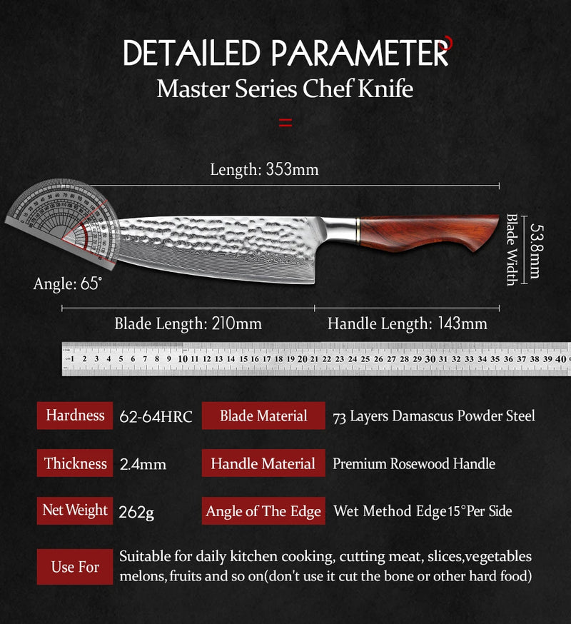HEZHEN 8.3 Inches Chef Knife Power Steel Core 73 Layer Damascus Steel Kitchen Tools For Maet Cooking Knives Beautiful Gift Box