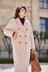 Women 100% Wool Coat For Winter Elegant Beautiful High Grade Brand Blends Double-breasted Office Woolen Overcoat XS With Belt