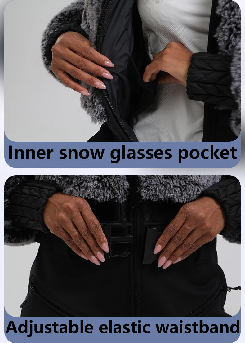 Winter New Female Skiing Jumpsuit Snowfield Waterproof Adult Ski Clothes Warm Thick Snow Tracksuit Women Slim Outdoor Sport Suit