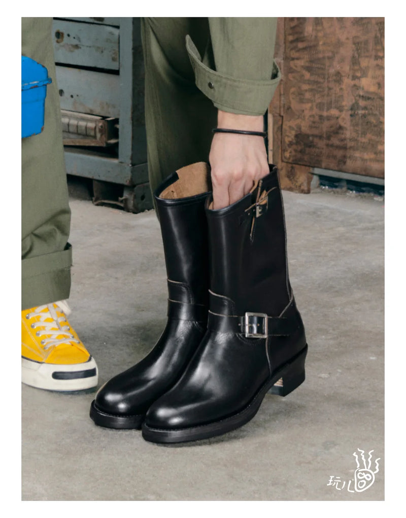 KOWM Cowhide Hiking shoes Brown trekking boots men Engineer's boots workwear goodyear shoes trendy ankle shoes walking sneakers