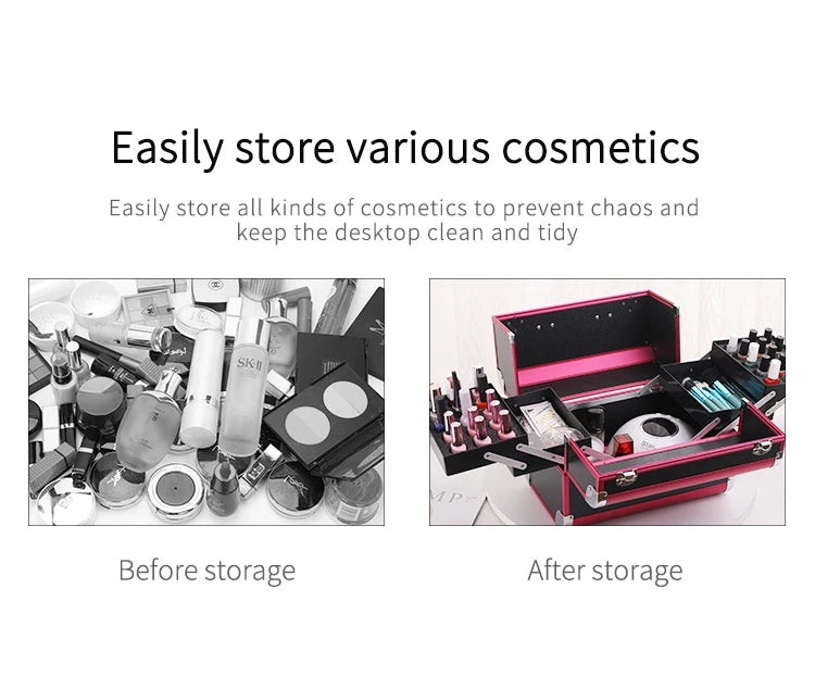 Makeup Train Case Aluminum Alloy Case Pedicure Tool Box with Handle Cosmetic Box Portable Makeup Case Organizer