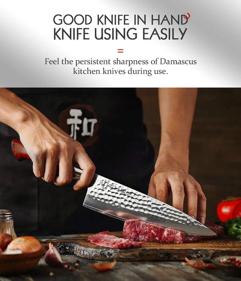 HEZHEN 8.3 Inches Chef Knife Power Steel Core 73 Layer Damascus Steel Kitchen Tools For Maet Cooking Knives Beautiful Gift Box
