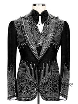 Customized Diamonds Shiny Men Suits High-end Slim Fit Peak Lapel Groom Wedding Tuxedos 3Pcs Sets Male Luxuly Blazers Ropa Hombre