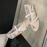 Mesh Gauze Ventilation Soft Sole Single Shoes Women's Round Toe Embroidery Design Mary Jane Shoes Spring Summer Ballet Shoes