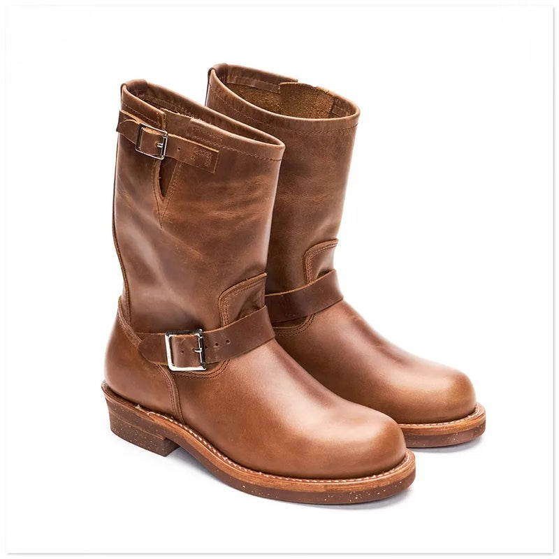 KOWM Cowhide Hiking shoes Brown trekking boots men Engineer's boots workwear goodyear shoes trendy ankle shoes walking sneakers