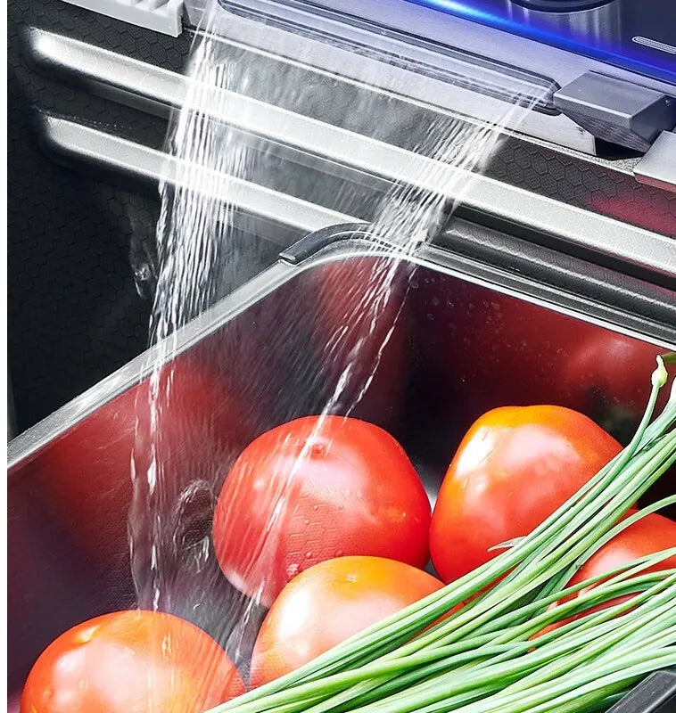 100 CM Large Size Single Slot Stainless Steel Kitchen Sink Multifunctional With Trash Can and Draining Rack Wash Vegetable Basin