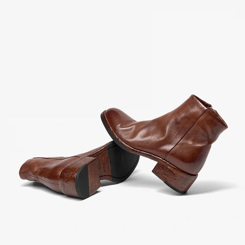 BEAUTODAY Chelsea Boots Women Horse Leather Solid Color Round Toe Zipper Ankle Boots Ladies Shoes Handmade 03D63