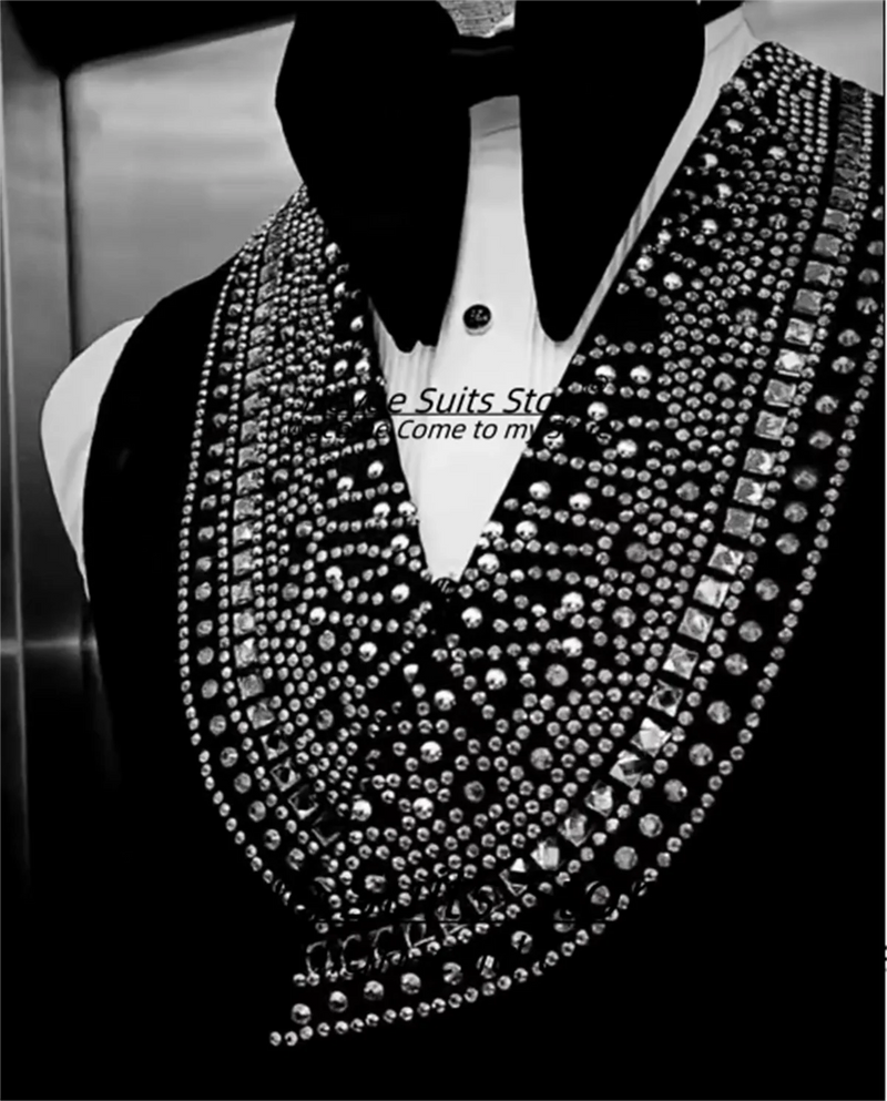 Customized Diamonds Shiny Men Suits High-end Slim Fit Peak Lapel Groom Wedding Tuxedos 3Pcs Sets Male Luxuly Blazers Ropa Hombre