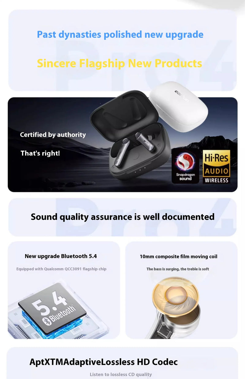 EarFun Air Pro 4 Wireless Earphone Active Noise Reduction HI-FI Bluetooth5.4 Earphones E-sports IPX5 Waterproof PC Gamer Headset